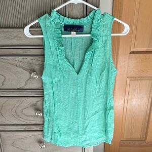 Blue Rain Green Ruffled Sleeveless Blouse